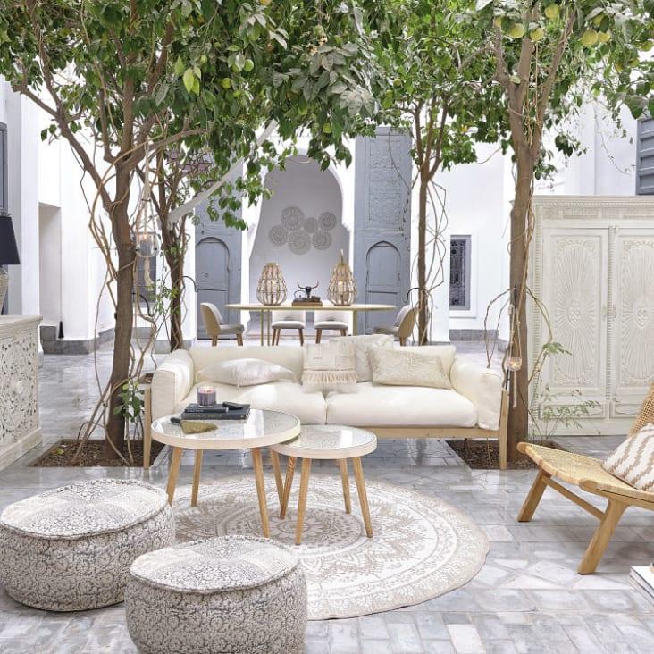 Maisons Du Monde Mandala - Alfombra Redonda Tejida De Yute Y Algodón Blanco D.180