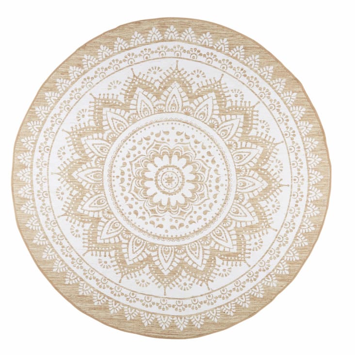 Maisons du Monde Mandala - Alfombra redonda tejida de yute y algodón blanco D.180