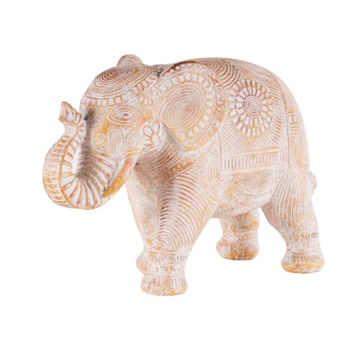 Maisons du Monde MANDALA - Estatua de elefante tallada con mandala marrón blanco Alt. 28