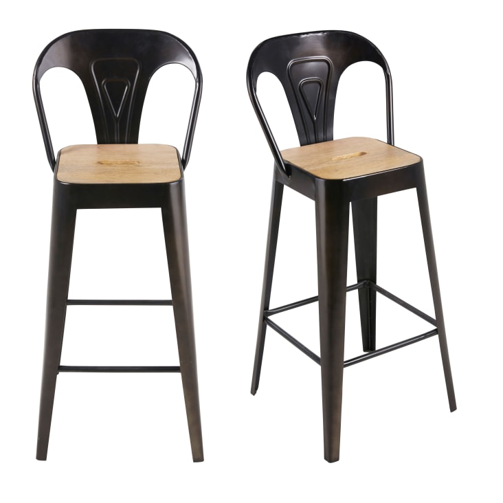 Maisons du Monde Manufacture Business - Sillas de bar profesionales de madera de mango y acero negro Alt.70 (x2)