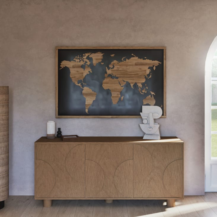 Maisons Du Monde MAPOS - Decoración De Pared De Mapamundi De Madera De Mango Bicolor 139 X 90