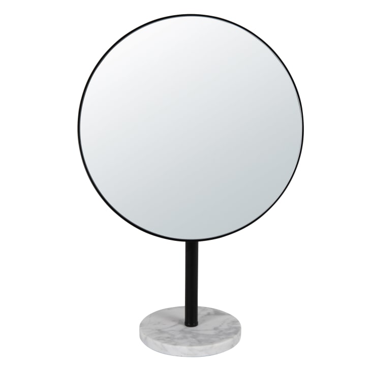 Maisons Du Monde Marbre - Espejo De Mesa De Mármol Blanco Y Metal Negro 25x39 Cm