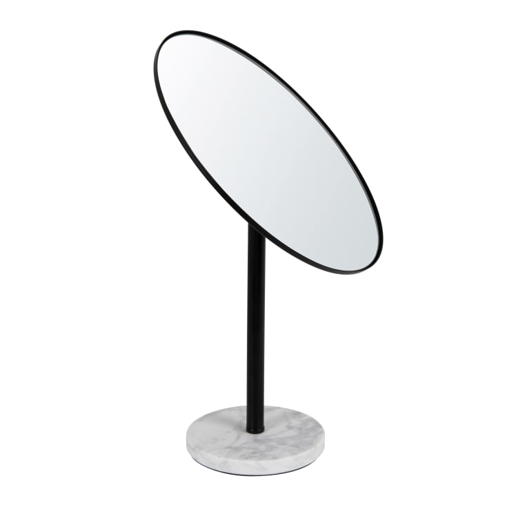 Maisons du Monde Marbre - Espejo de mesa de mármol blanco y metal negro 25x39 cm