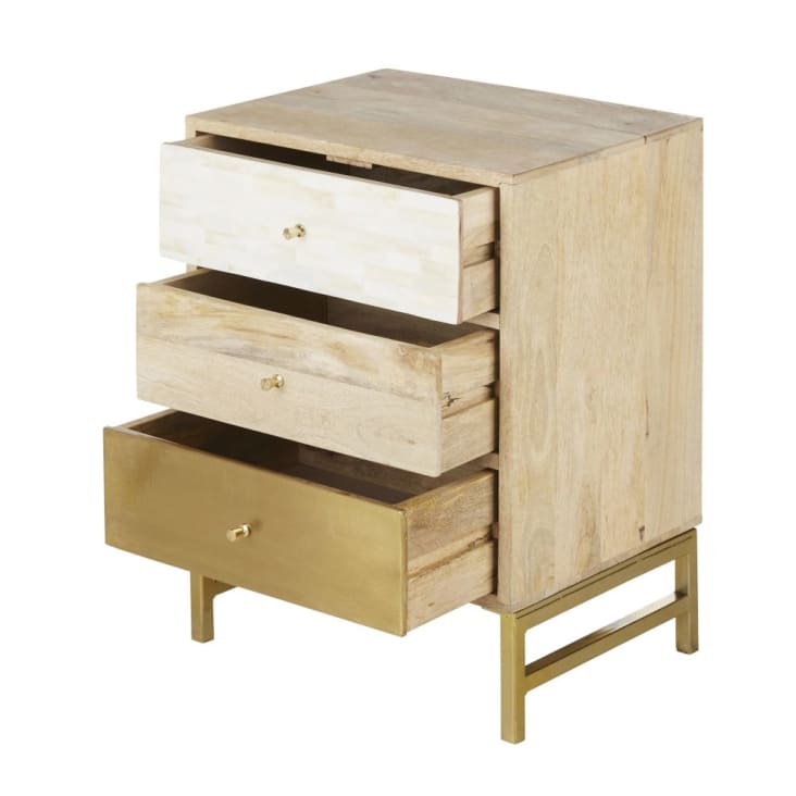 Maisons Du Monde MARGUETI - Cajonera Pequeña Con 3 Cajones Marrón Blanco Y Dorado