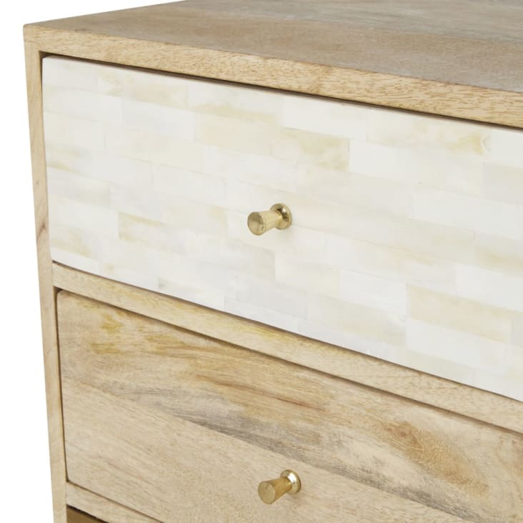 Maisons Du Monde MARGUETI - Cajonera Pequeña Con 3 Cajones Marrón Blanco Y Dorado