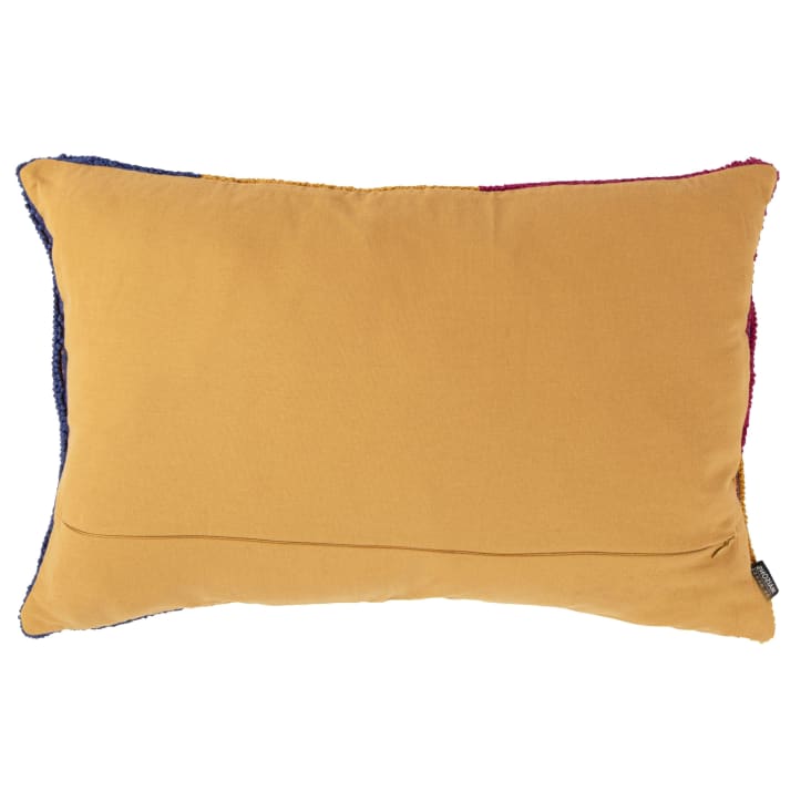 Maisons Du Monde Mariano - Cojín De Tela De Rizo Azul Rosa Y Ocre Amarillo 60x40 Cm