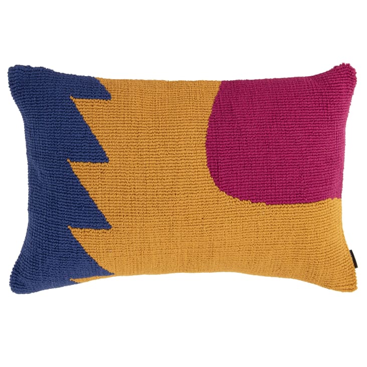 Maisons du Monde Mariano - Cojín de tela de rizo azul rosa y ocre amarillo 60x40 cm