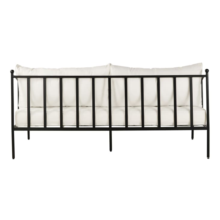 Maisons Du Monde Marignane - Sillón De Jardín De 3 Plazas De Acero Negro Y Cojines Blanco Roto