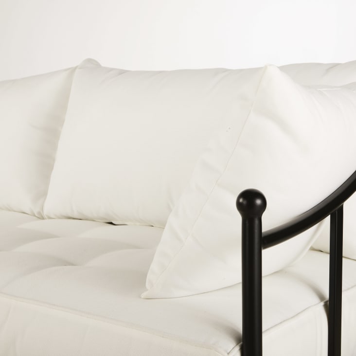 Maisons Du Monde Marignane - Sillón De Jardín De 3 Plazas De Acero Negro Y Cojines Blanco Roto