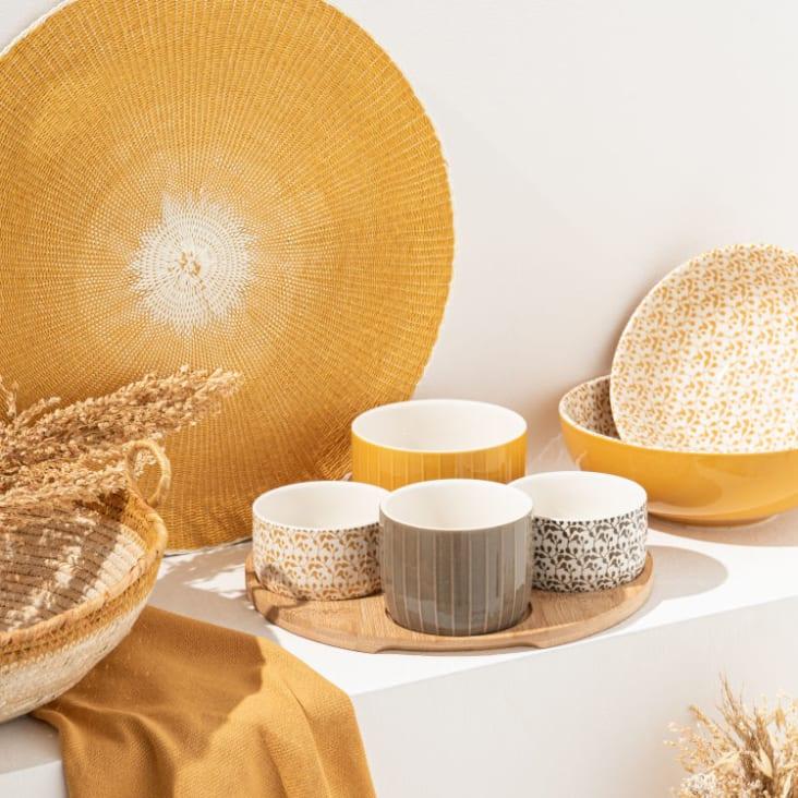 Maisons Du Monde MARISOL - Cuencos Aperitivo Cerámica Gris/blanco/amarillo (x4) Plato Bambú
