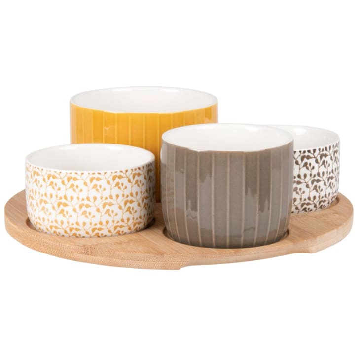 Maisons du Monde MARISOL - Cuencos aperitivo cerámica gris/blanco/amarillo (x4) plato bambú