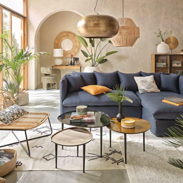 Maisons Du Monde MARLOW - Cojín De Algodón En Beige Negro Y Caramelo Con Estampado Y Bordado Con Motivo De Pájaro 45x45