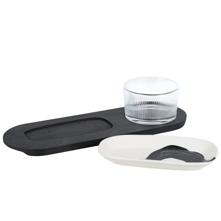 Maisons Du Monde Mary - Set De Cuencos De Cristal Y Cerámica Y Bandeja De Bambú Negro