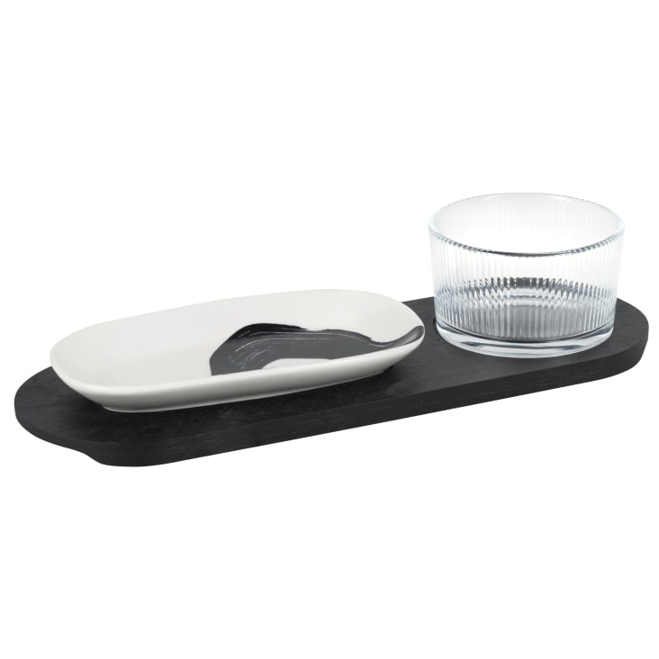 Maisons du Monde Mary - Set de cuencos de cristal y cerámica y bandeja de bambú negro