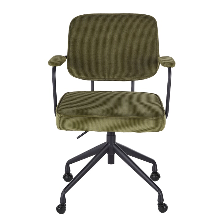 Maisons Du Monde Matheo - Silla De Escritorio Regulable De Terciopelo Acanalado Verde Con Ruedas
