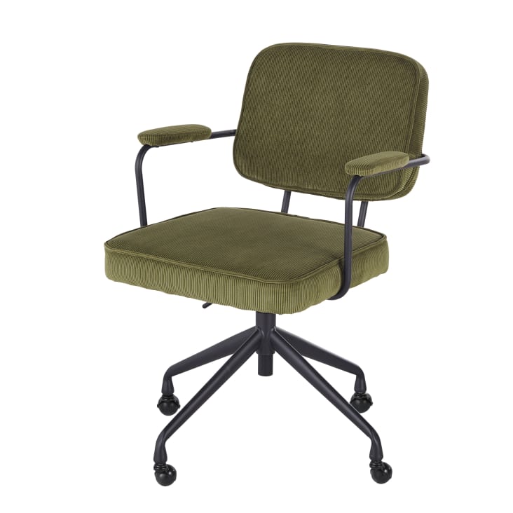 Maisons du Monde Matheo - Silla de escritorio regulable de terciopelo acanalado verde con ruedas