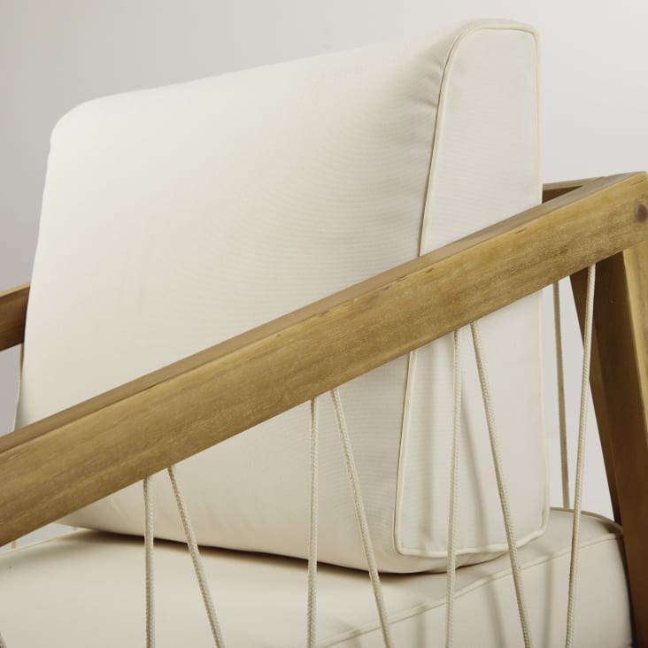 Maisons Du Monde Matoury - Sillón De Jardín De Acacia Maciza Cuerda Y Cojines De Tejido Reciclado Color Crudo