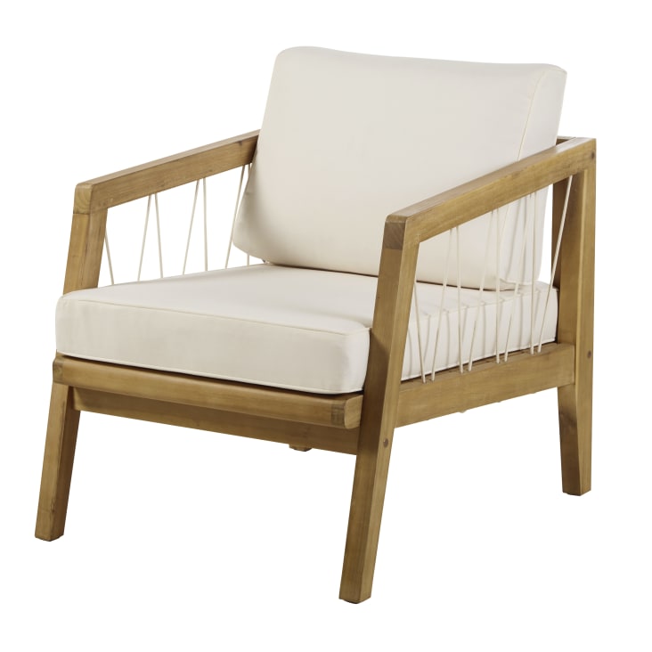 Maisons du Monde Matoury - Sillón de jardín de acacia maciza cuerda y cojines de tejido reciclado color crudo