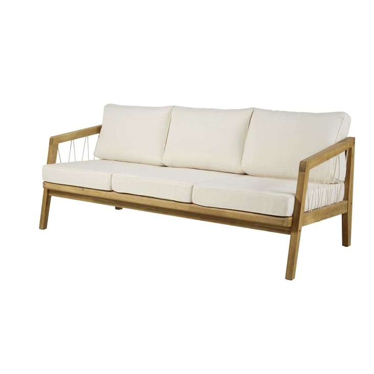 Maisons Du Monde Matoury - Sofá De Jardín De 3 Plazas De Acacia Maciza/cuerda/cojines De Tejido Reciclado Color Crudo