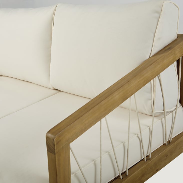 Maisons Du Monde Matoury - Sofá De Jardín De 3 Plazas De Acacia Maciza/cuerda/cojines De Tejido Reciclado Color Crudo