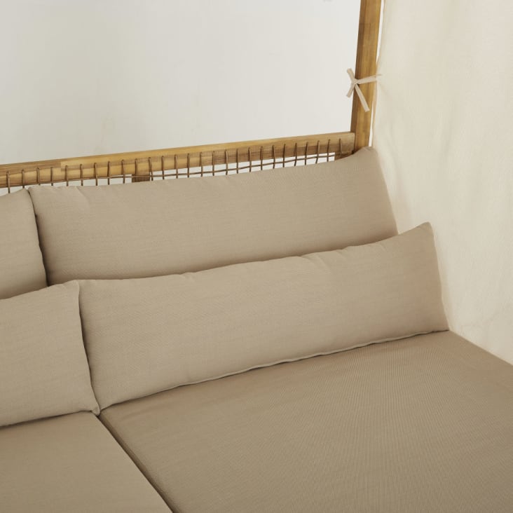 Maisons Du Monde Maupiti - Cama Con Dosel De Exterior De Resina Trenzada Y Tela Marrón Claro