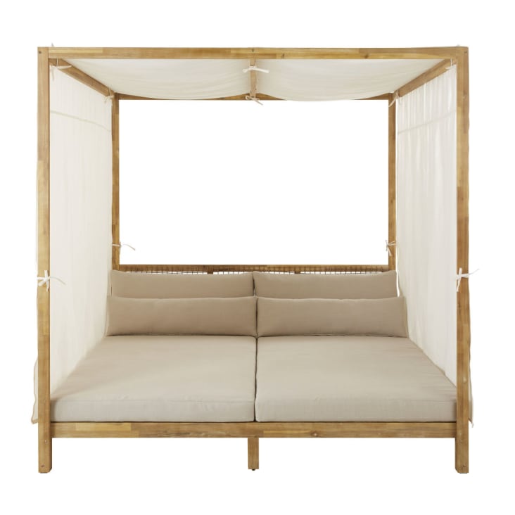 Maisons du Monde Maupiti - Cama con dosel de exterior de resina trenzada y tela marrón claro