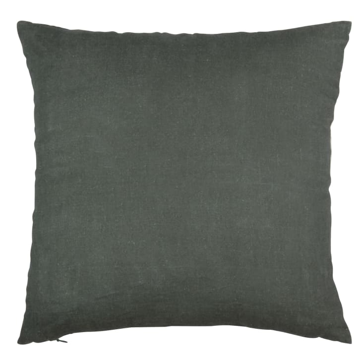 Maisons Du Monde MAURES - Funda De Cojín De Lino Con Estampado Vegetal Verde Aceituna Y Crudo 40 X 40