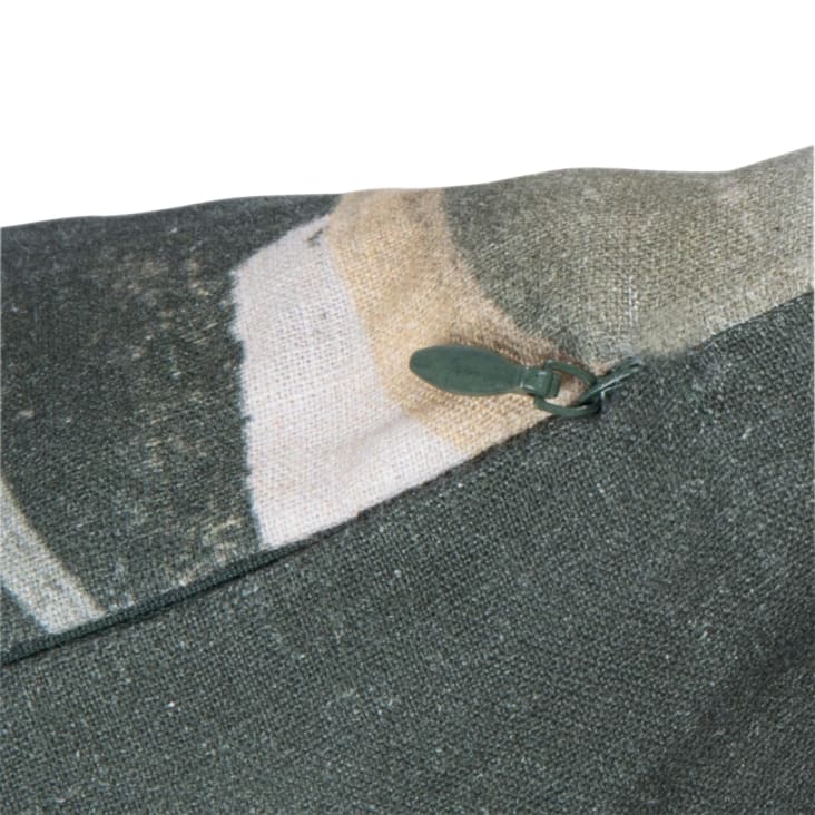Maisons Du Monde MAURES - Funda De Cojín De Lino Con Estampado Vegetal Verde Aceituna Y Crudo 40 X 40