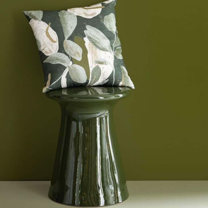 Maisons Du Monde MAURES - Funda De Cojín De Lino Con Estampado Vegetal Verde Aceituna Y Crudo 40 X 40