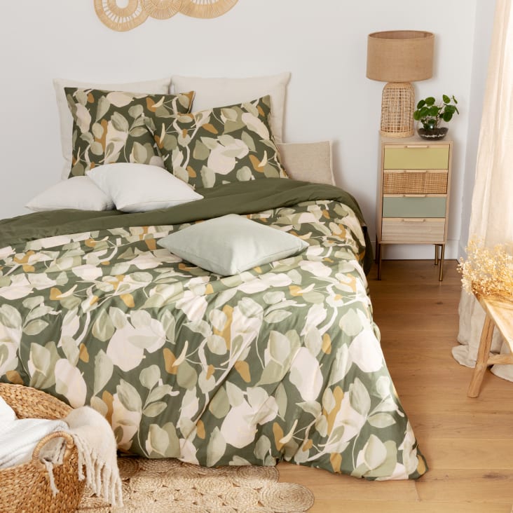 Maisons du Monde Maures - Juego de cama de algodón orgánico reversible con estampado verde de 220x240 cm