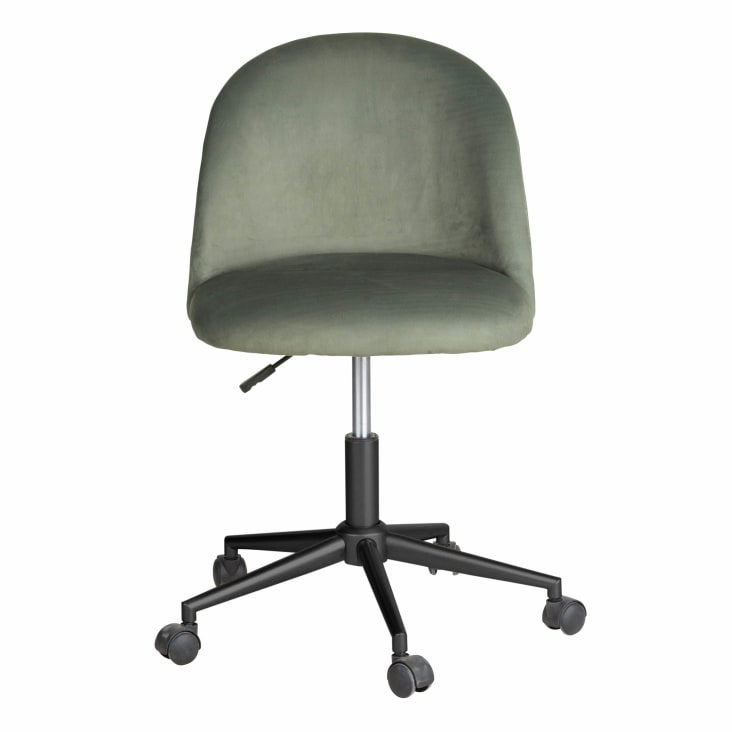 Maisons Du Monde Mauricette - Silla De Escritorio Ajustable En Altura De De Terciopelo Verde Con Ruedas