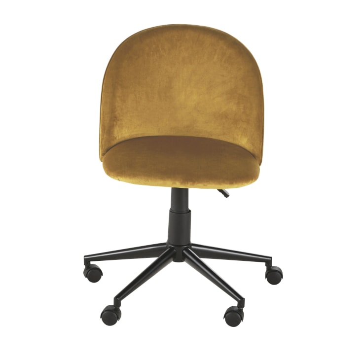 Maisons Du Monde Mauricette - Silla De Escritorio Ajustable En Altura De De Terciopelo Ocre Con Ruedas