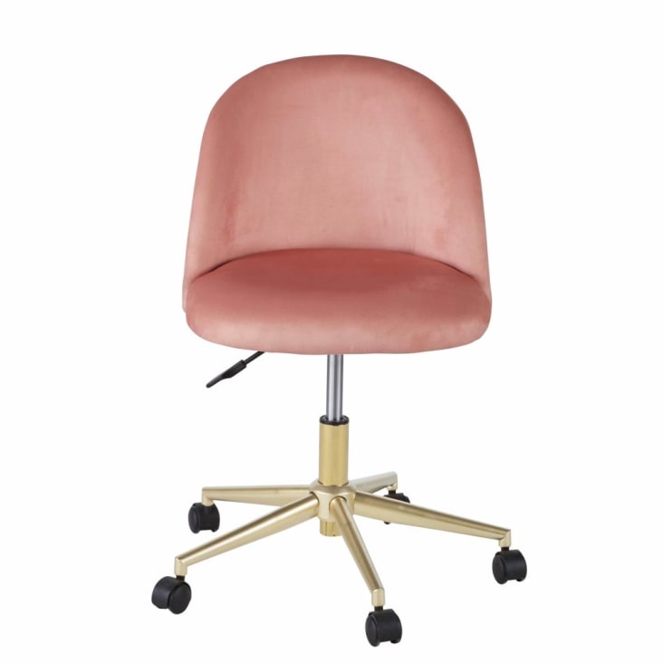 Maisons Du Monde Mauricette - Silla De Escritorio Vintage Con Ruedas De Terciopelo Rosa