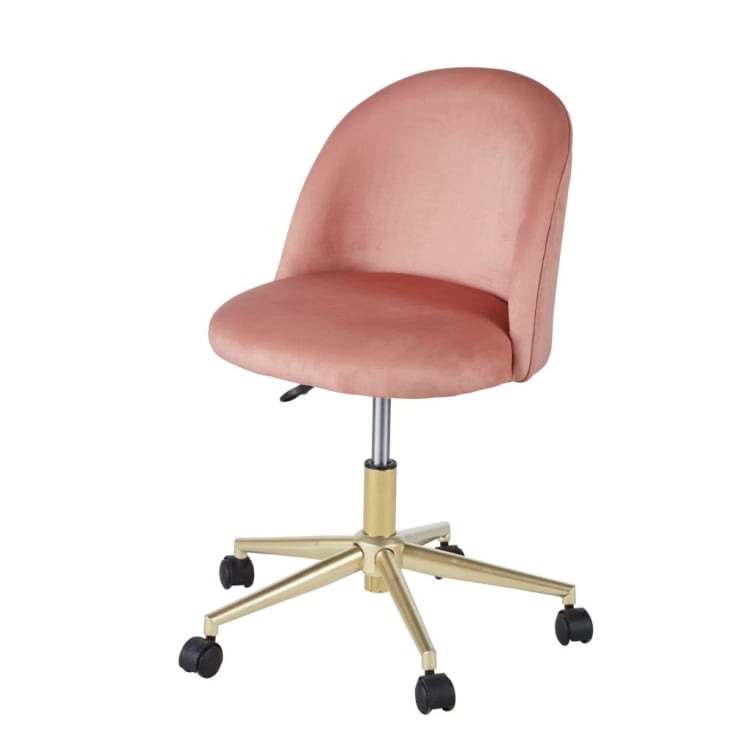 Maisons du Monde Mauricette - Silla de escritorio vintage con ruedas de terciopelo rosa