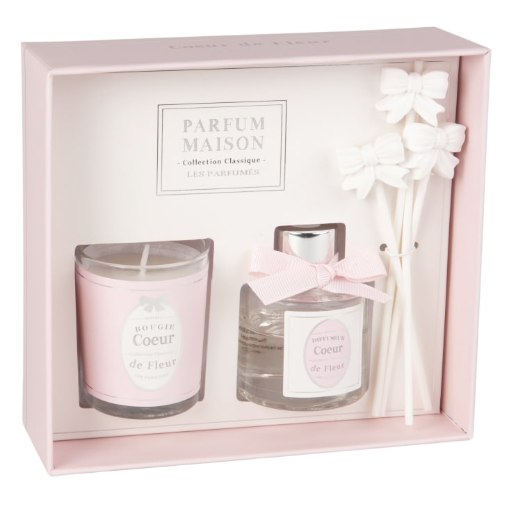 Maisons du Monde Medaillon - Juego de vela perfumada 50g y difusor de perfume corazón de flor 30ml