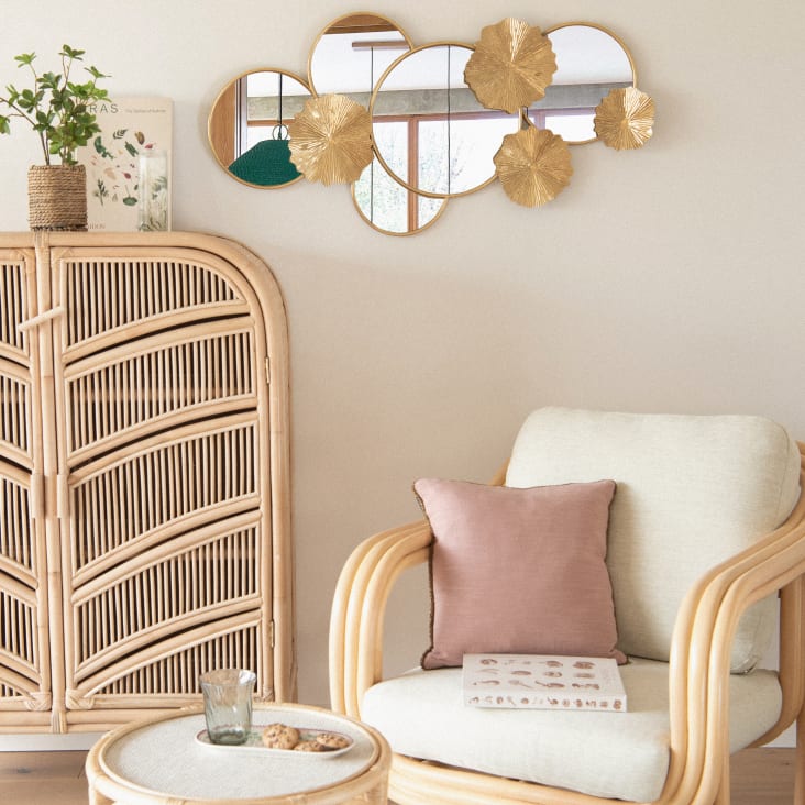 Maisons Du Monde Medea - Círculos De Metal Dorado Y Espejos Para Decorar La Pared 104x50 Cm