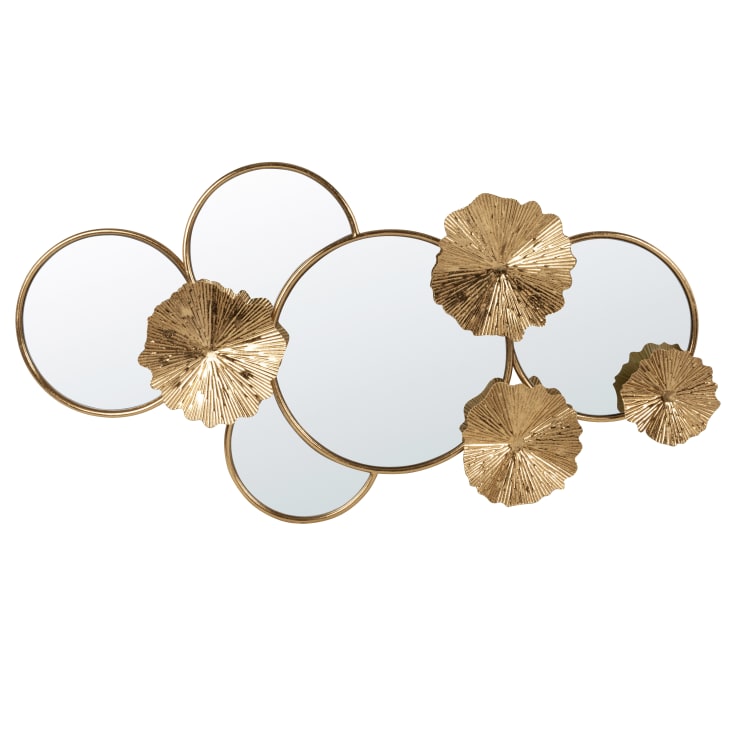 Maisons du Monde Medea - Círculos de metal dorado y espejos para decorar la pared 104x50 cm