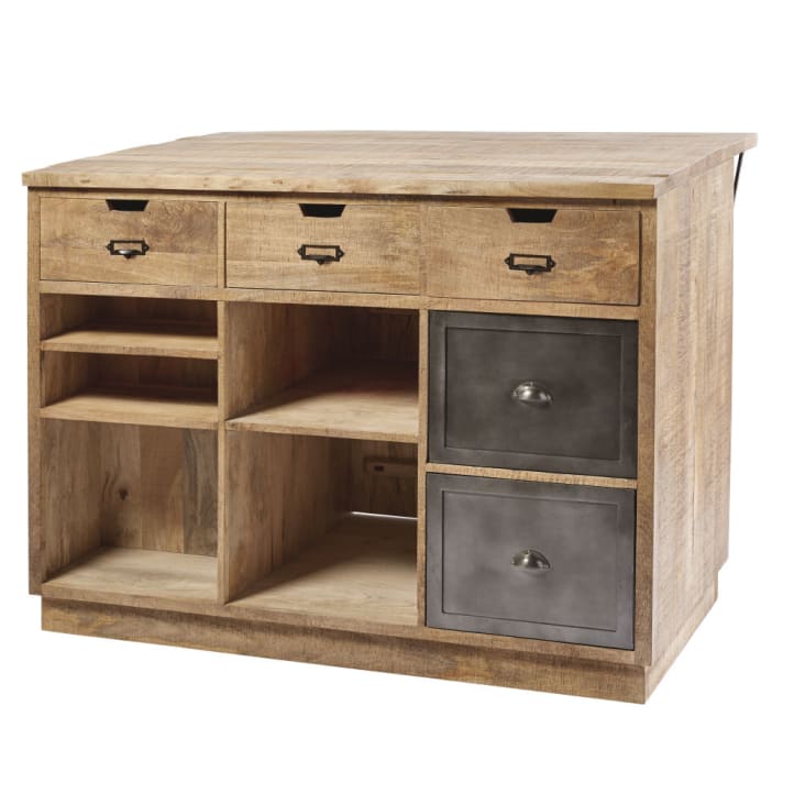 Maisons Du Monde Melchior - Isla Central De Mango Macizo Y Metal Gris