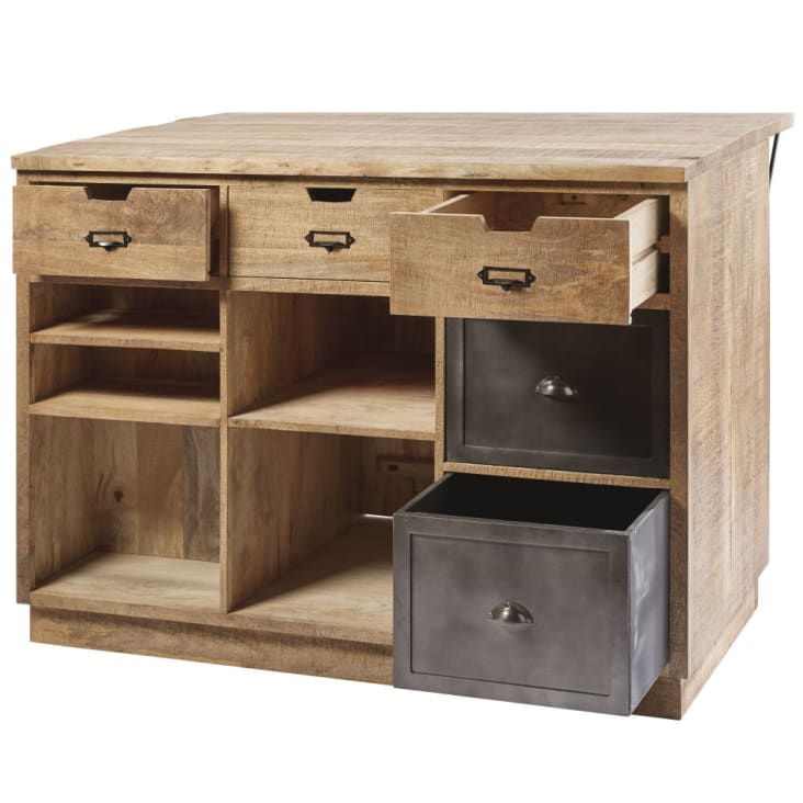 Maisons Du Monde Melchior - Isla Central De Mango Macizo Y Metal Gris