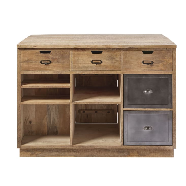 Maisons du Monde Melchior - Isla central de mango macizo y metal gris