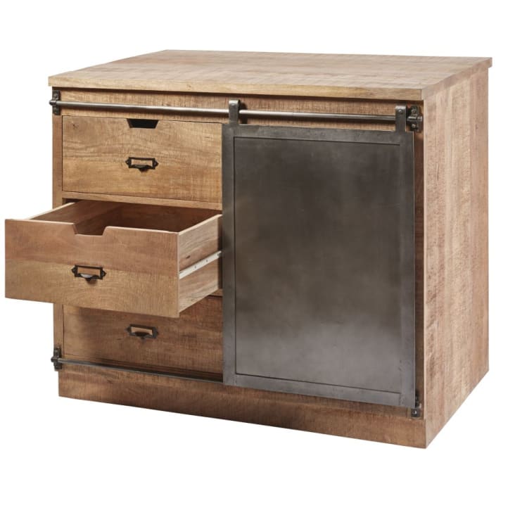 Maisons Du Monde Melchior - Mueble Bajo De Cocina Con 3 Cajones Y 1 Puerta De Mango Macizo