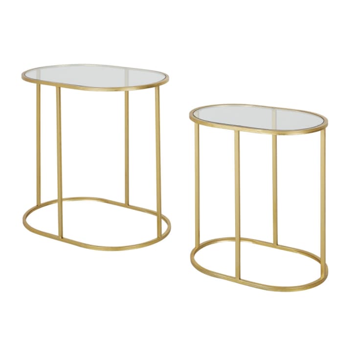 Maisons Du Monde MELENA - Mesas Auxiliares De Cristal Y Metal Dorado (x2)