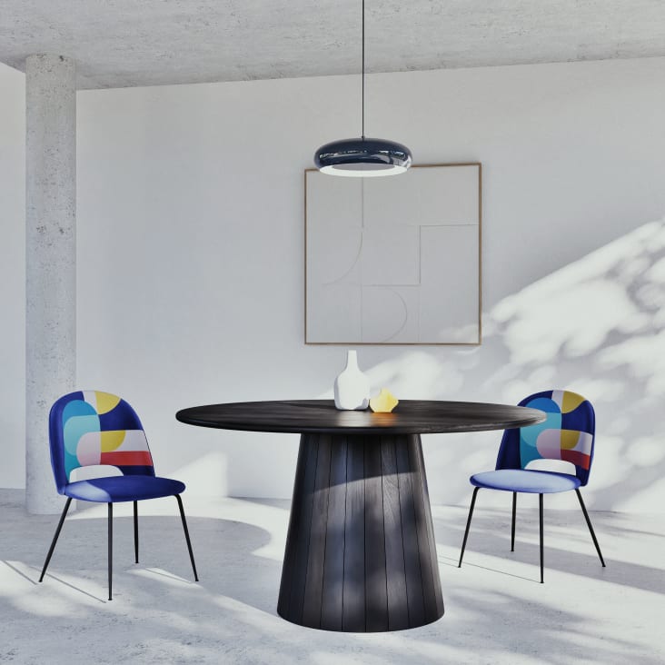 Maisons Du Monde Menai - Mesa De Comedor Mango Macizo Negro 4/6 Personas 140 Cm De Diámetro