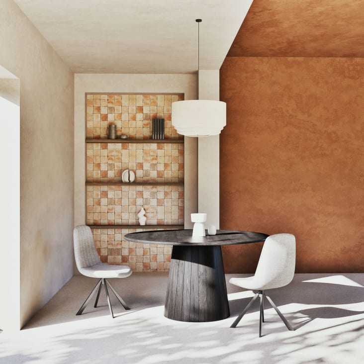 Maisons Du Monde Menai - Mesa De Comedor Mango Macizo Negro 4/6 Personas 140 Cm De Diámetro