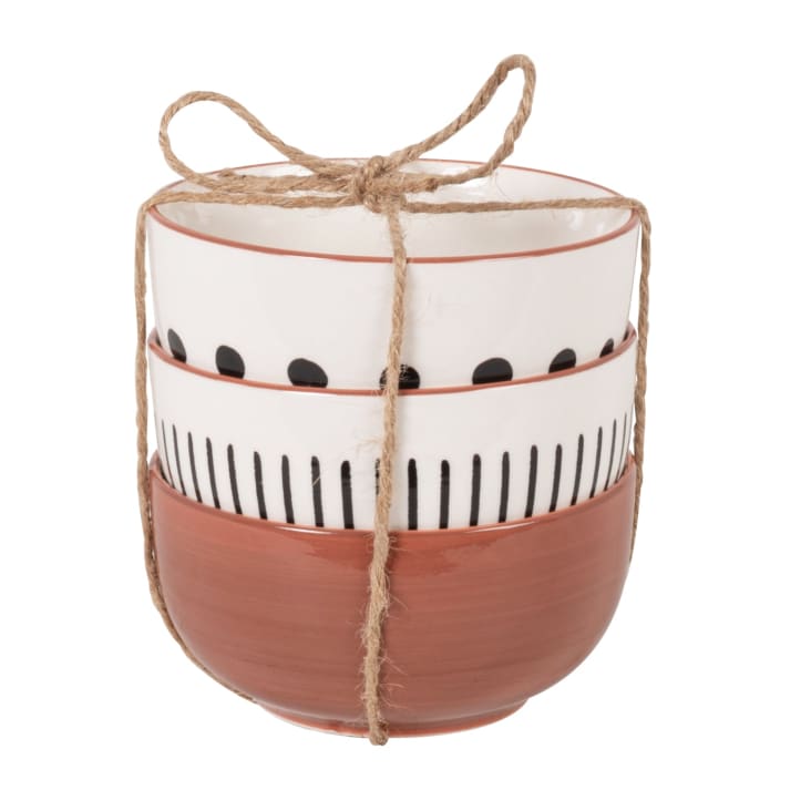 Maisons du Monde Meryem - Set de 3 cuencos para aperitivos de gres blanco negro y marrón