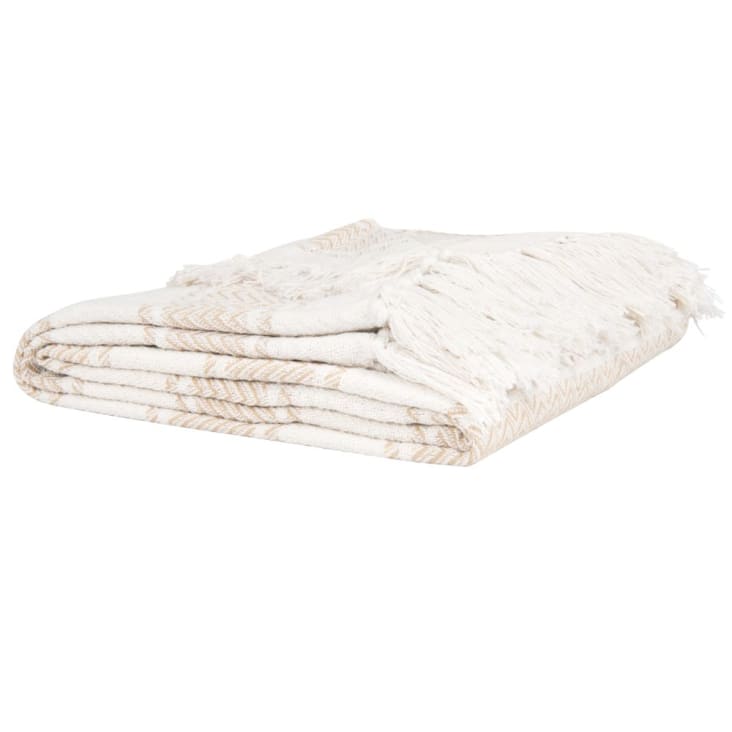 Maisons Du Monde MERYL - Manta De Algodón Jacquard Tejido Blanco Y Beige 210x160