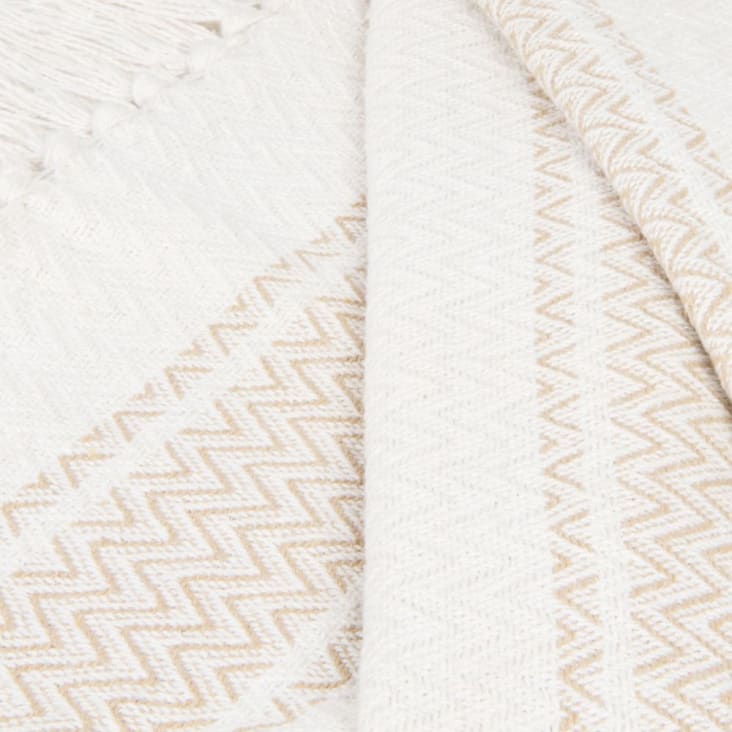 Maisons Du Monde MERYL - Manta De Algodón Jacquard Tejido Blanco Y Beige 210x160