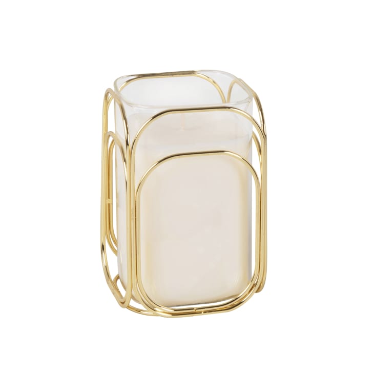Maisons du Monde Metalina - Vela perfumada en vaso de vidrio blanco y dorado
