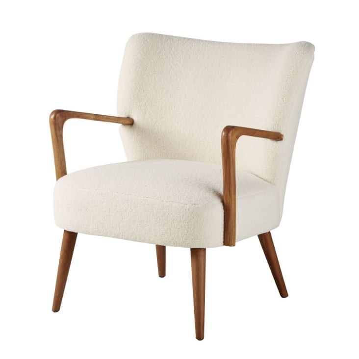 Maisons du Monde Meyer - Sillón de rizo blanco y abedul macizo