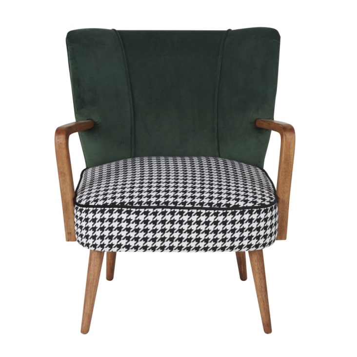 Maisons Du Monde Meyer - Sillón Vintage De Terciopelo Verde Con Estampado De Pata De Gallo